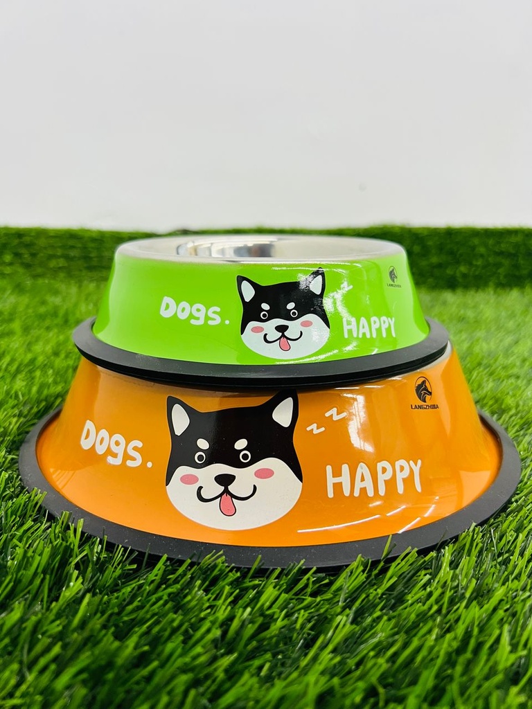 Bol De Acero Inoxidable Dogs Happy Colores Variados De 22cm