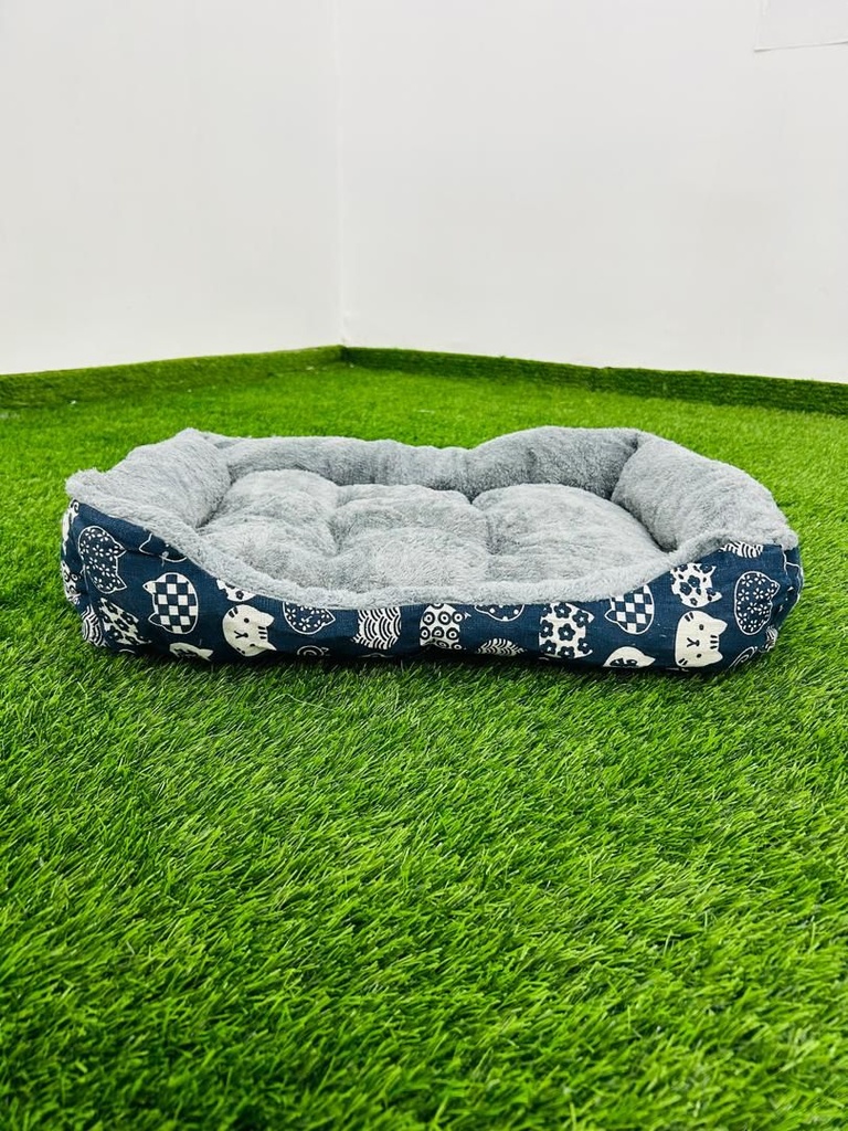 Cama Para Mascotas Color Azulcon Motivo De Gaticos 55cm X 70cm