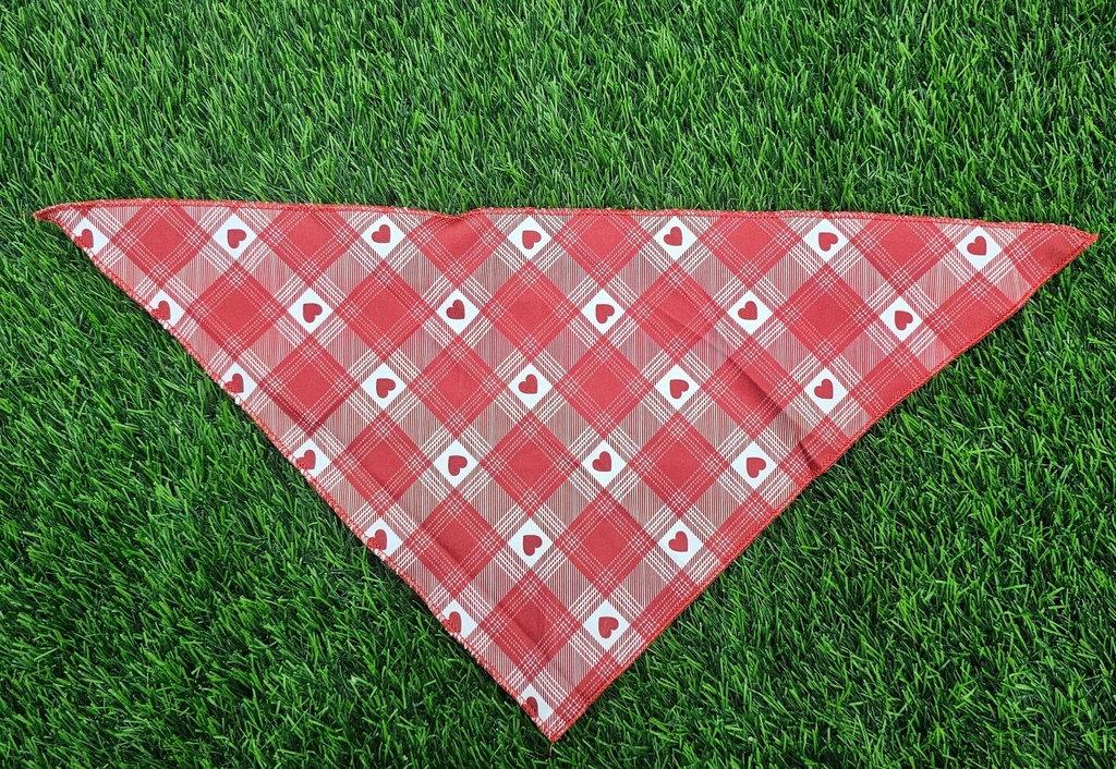 Bandana Triangular Con Patron De Corazon Rojo Talla L