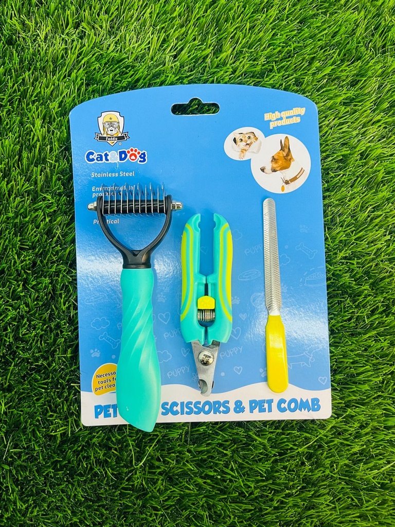 Tripack De Cuidado Para Mascotas Cat&Dog Cepillo, Lima Y Tijeras
