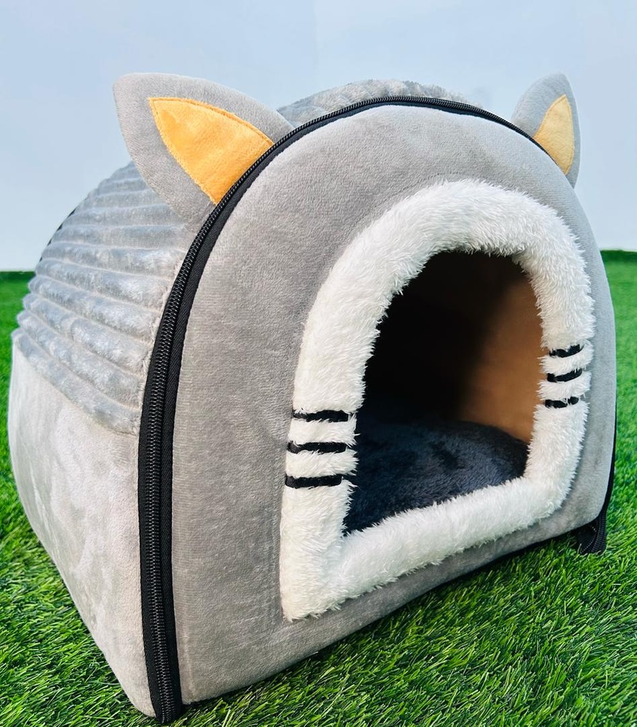 Casa Para Gato Afelpada Con Forma De Gato Color Gris