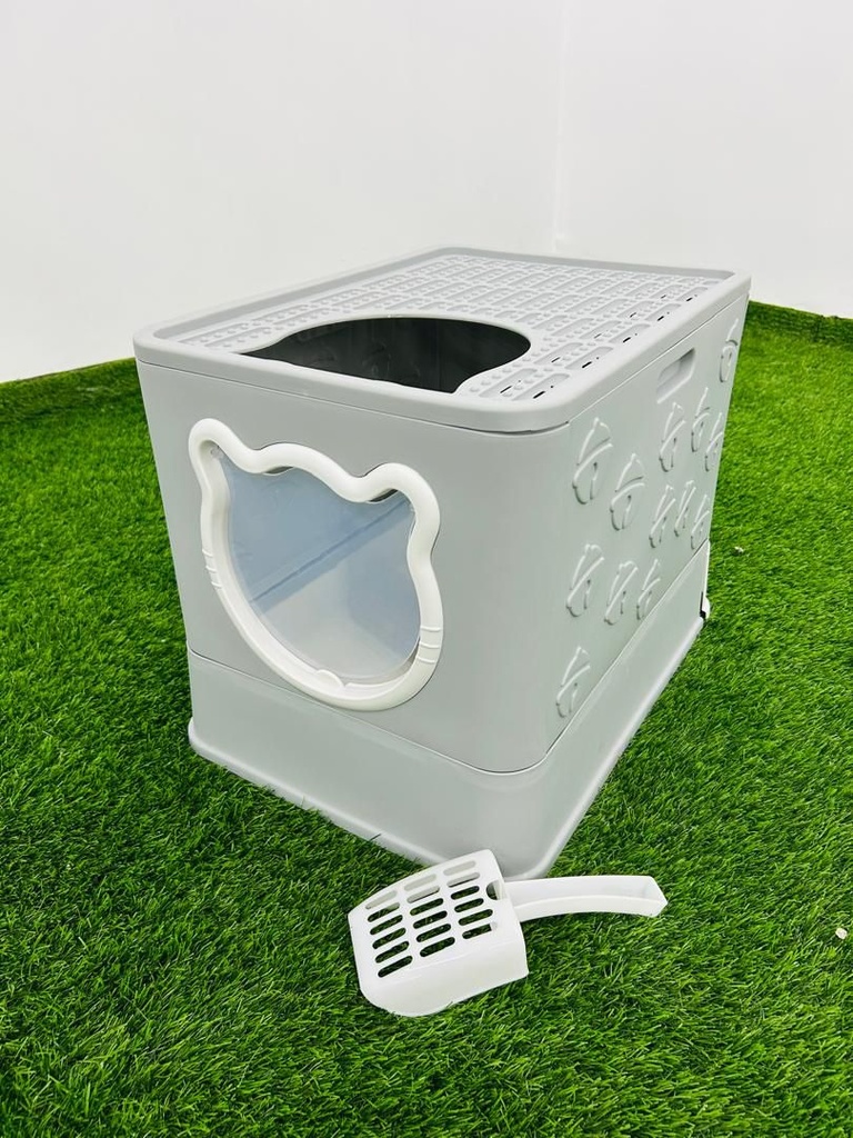 Arenero Cerrado Pequeño Con Diseño De Gato Para Gatos Color Gris