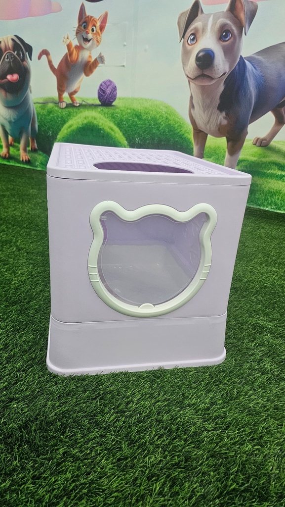 Arenero Cerrado Pequeño Con Diseño De Gato Para Gatos Color Morado