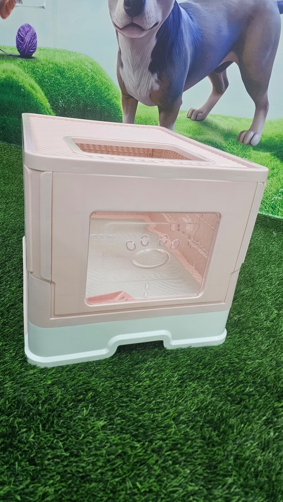 Arenero Cerrado Con Diseño De Huella Para Gatos Color Rosado