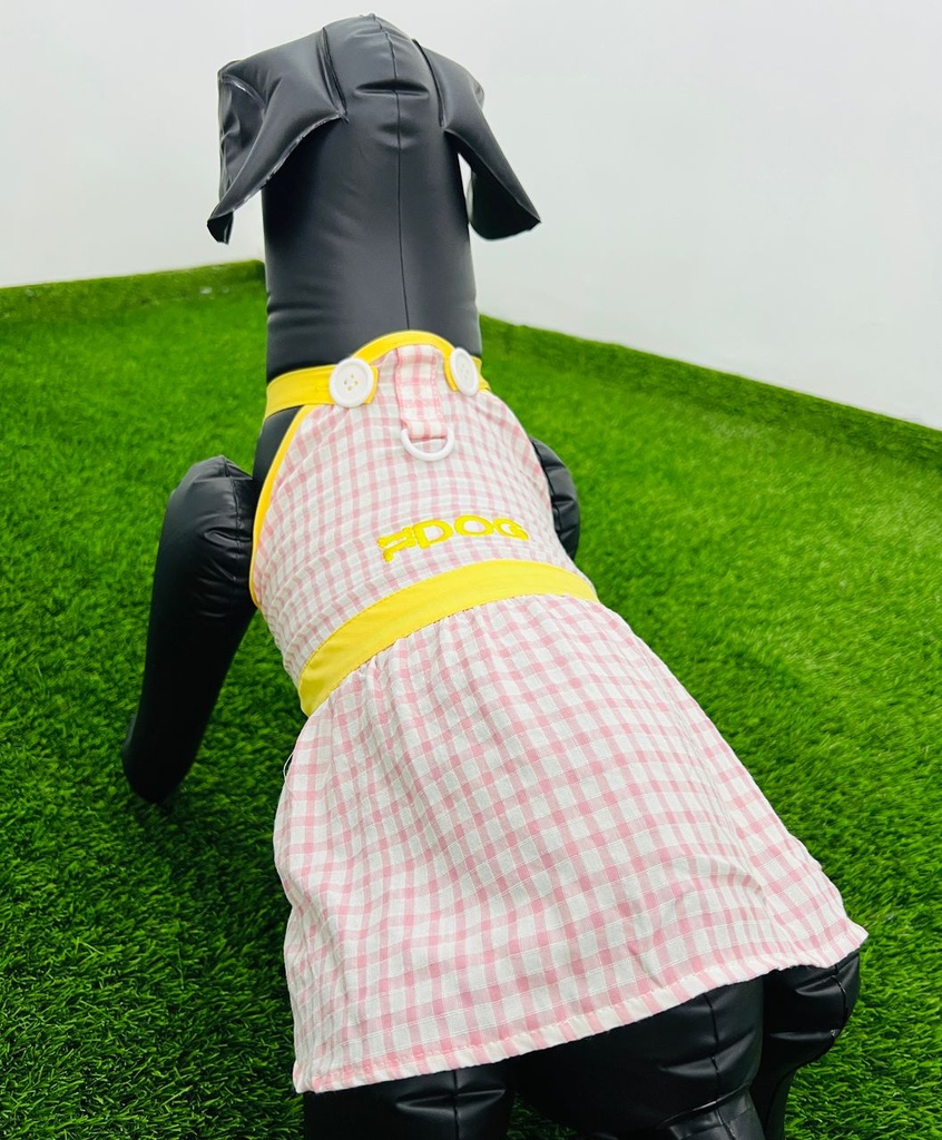 Vestido De Cuadros Rosado De Tiras Amarillas Fdog Talla M