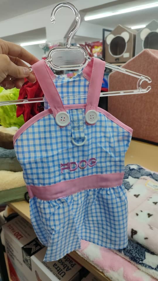 Vestido De Cuadros Azul De Tiras Rosadas Fdog Talla XL