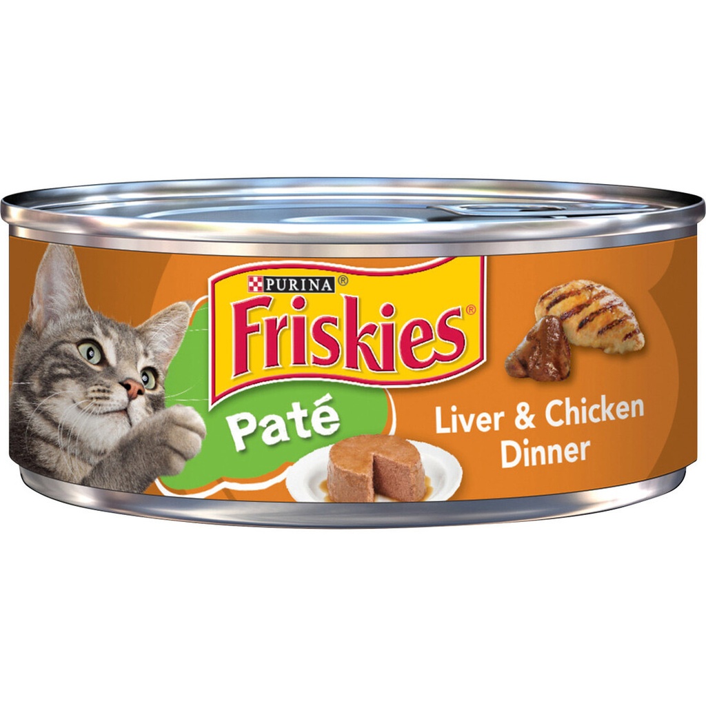 Comida Enlatada Para Gatos Friskie Liver & Chicken Pate 156g (Lata Mostaza/Verde)