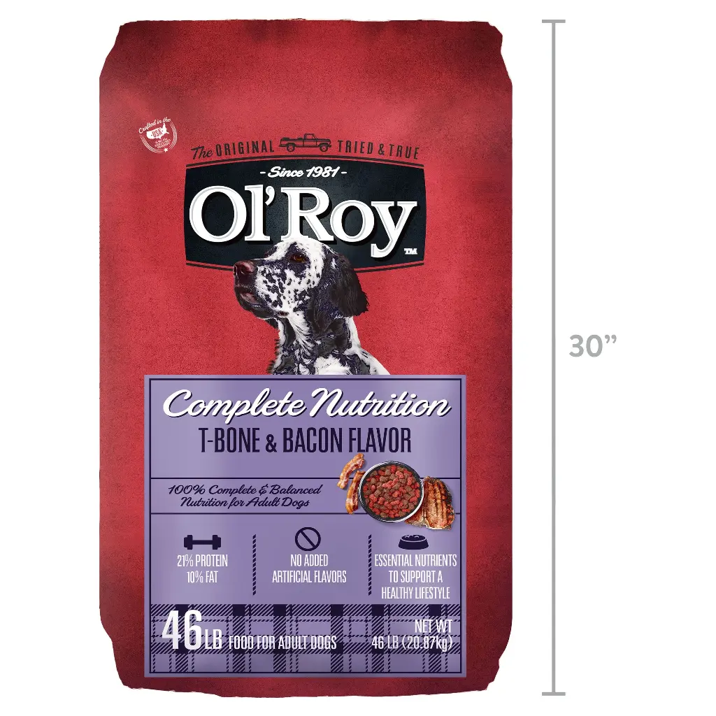 Ol Roy Alimento Seco Para Perros Con Sabor A T-Bone Y Tocino 46lbs 20.87kg