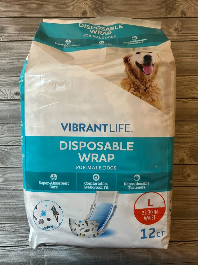 Vibrant Life Wrap Pañales Desechables Para Incontinencia Mascotas, Tamaño Grande 12 Ct