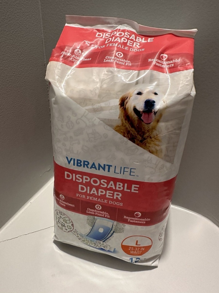 Vibrant Life Pañales Desechables Para Mascotas, Tamaño L Grande 12 Ct