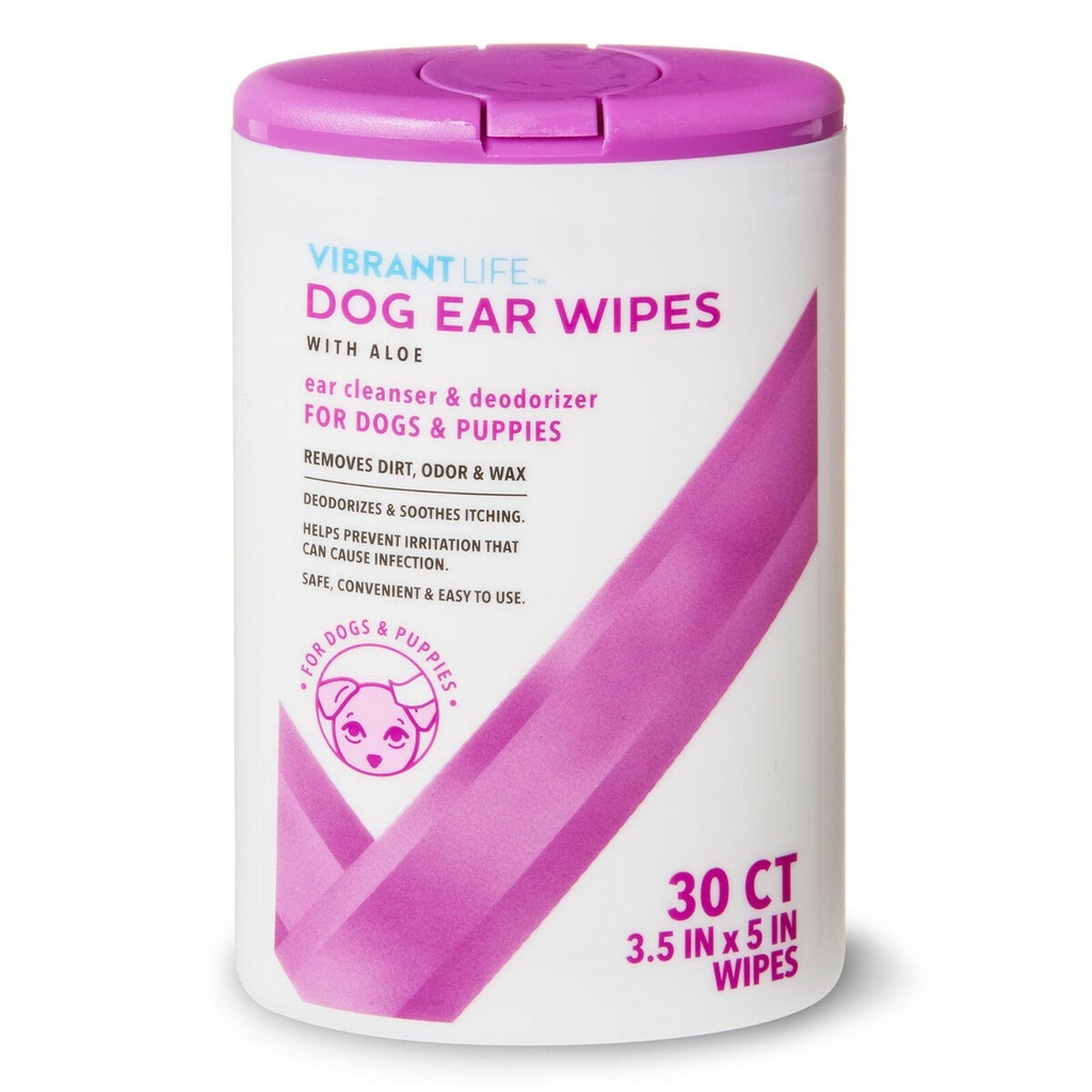 Vibrant Life Toallitas Para Orejas De Perro Con Aloe, 30 Ct