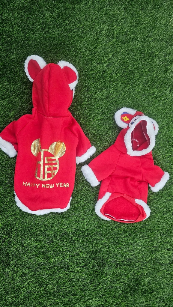 Chaqueta Con Capucha Motivo De Danza Del Leon Chino Rojo, Tallas Varias