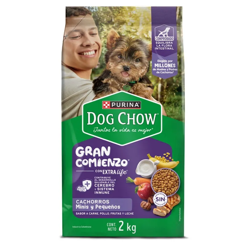Perrarina Dog Chow Para Cachorros Minis Y Pequenos Sabor A Carne, Pollo Fruta Y Leche 2 Kg