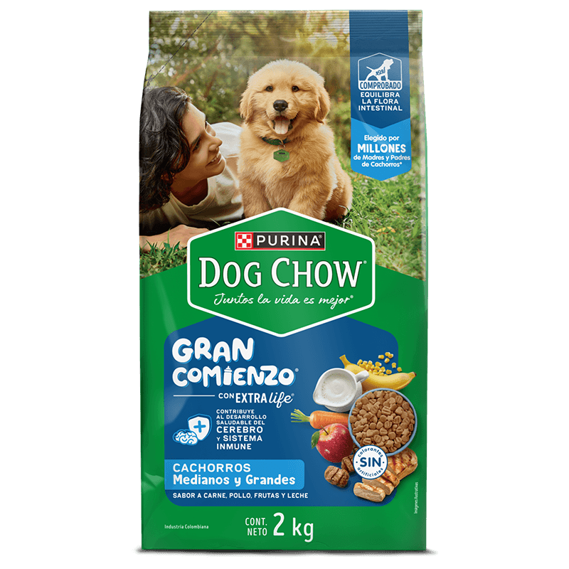 Perrarina Dog Chow Para Cachorros Medianos Y Grandes Sabor A Carne, Pollo Fruta Y Leche 2 Kg