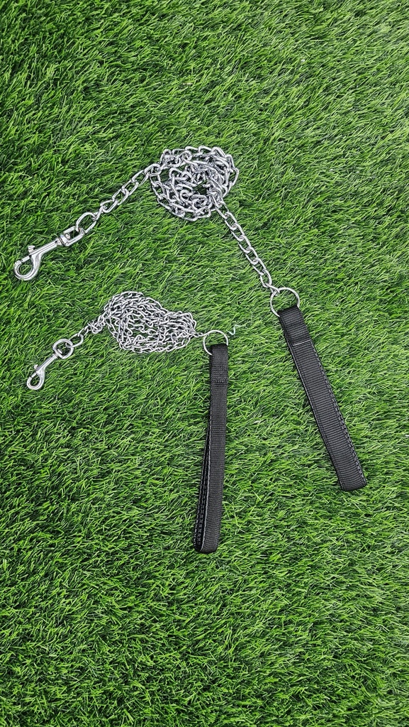  ACCESORIO DE CORREA PARA MASCOTAS CADENA DE HIERRO DE 3.0M CON MANGO DE CINTA NEGRA 