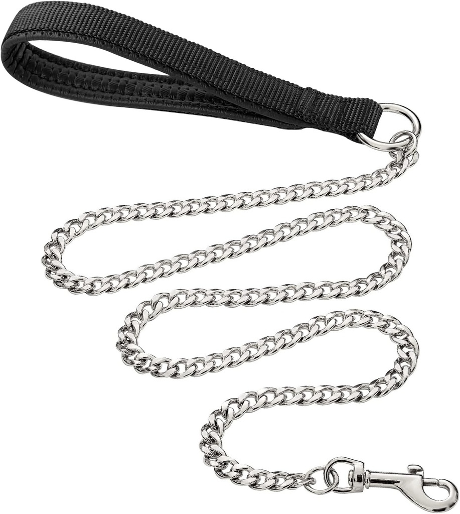  CORREA PARA MASCOTAS CADENA DE METAL CON MANGO ACOLCHADO 