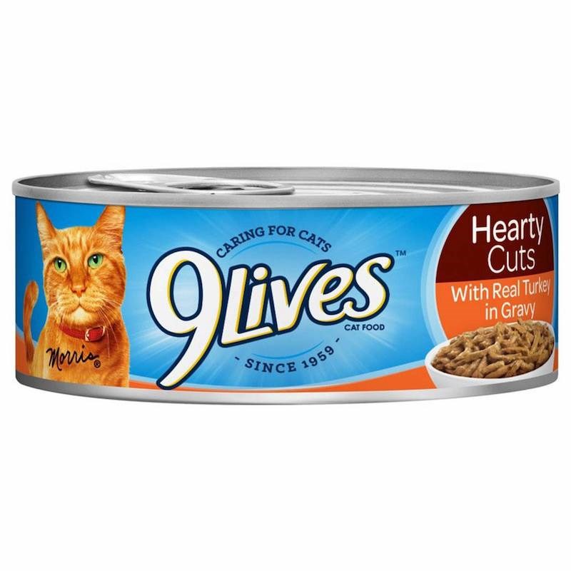 9lives Comida Enlatada Para Gatos Hearty Cuts Real Turkey In Gravy 156g (Lata Azul-Naranja) 