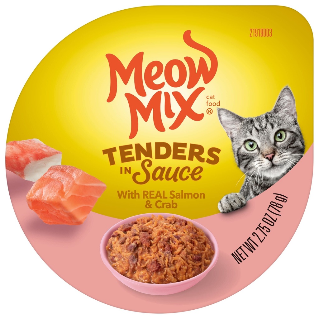 Meow Mix Tender Favorites Salmon y Crab In Sauce 2.75 Oz - 78g (Rosa)
