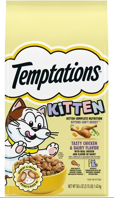 Temptations Kitten Alimento Seco Para Gatos Tasty Chicken AND Dairy Flavor 3.15lbs - 1.43kg