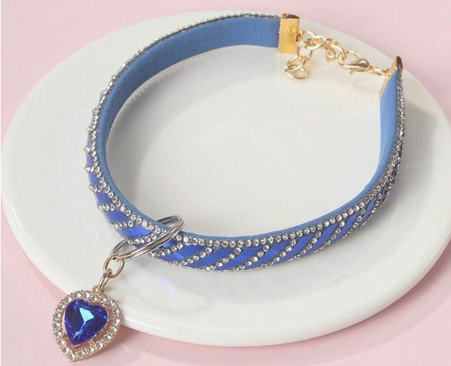 COLLAR CON COLGANTE DE CRISTAL EN COLOR AZUL PARA MASCOTAS TALLAS VARIAS