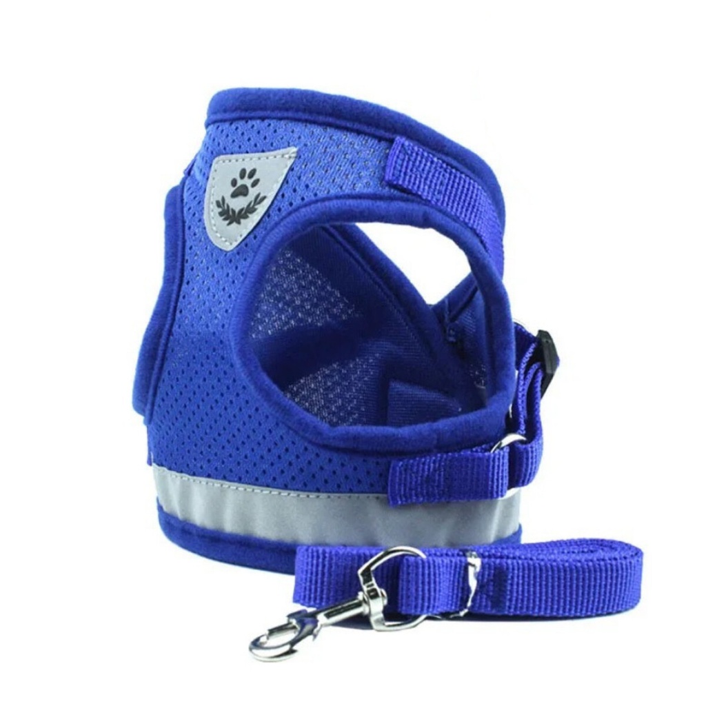ARNES PARA MASCOTAS CON PATRON DE PATA CON CORREA COLOR AZUL 