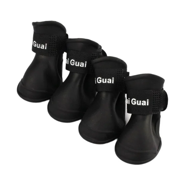 SET DE BOTAS DE LLUVIA PARA MASCOTAS IMPERMEABLES COLOR NEGRO TALLA L