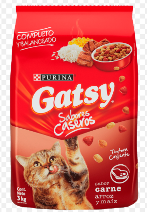 GATSY ALIMENTO PARA GATOS ADULTOS SABOR A CARNE ARROZ Y MAÍZ 3KGS                                                       