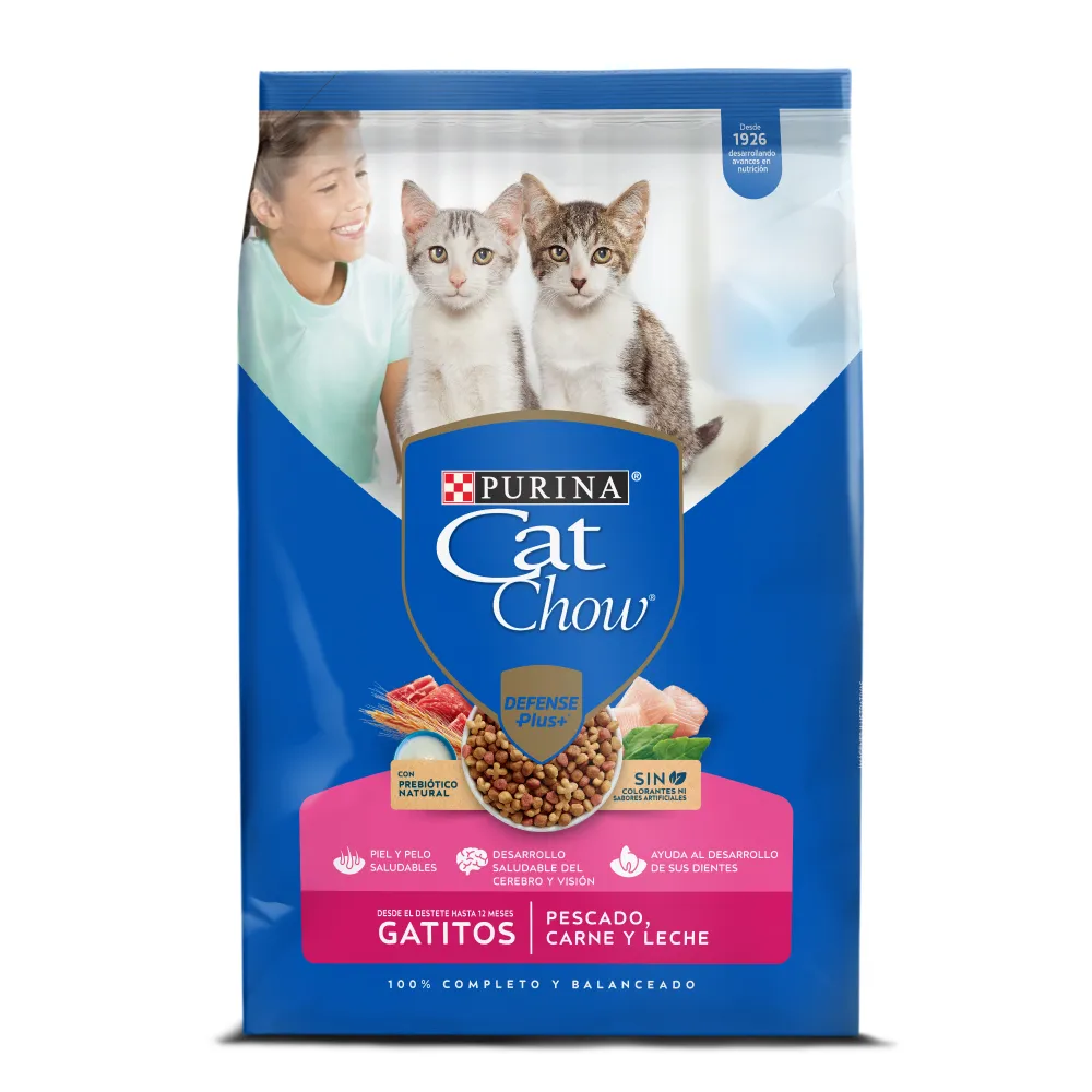 PURINA CAT CHOW GATITOS SABOR A PESCADO,CARNE Y LECHE 500GR