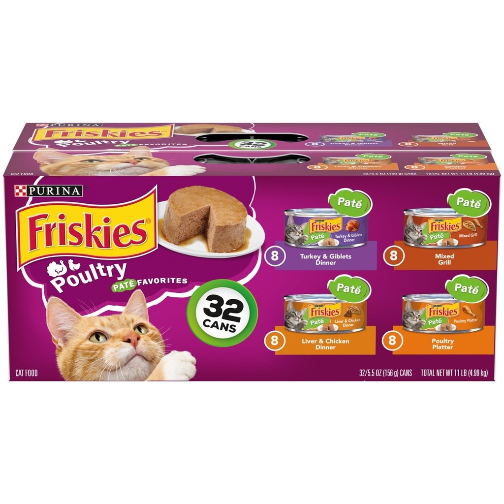 PURINA FRISKIES PATE SABOR HIGADO Y PAVO ALIMENTO HUMEDO PARA GATOS VARIETY PACK DE 32 UNDS
