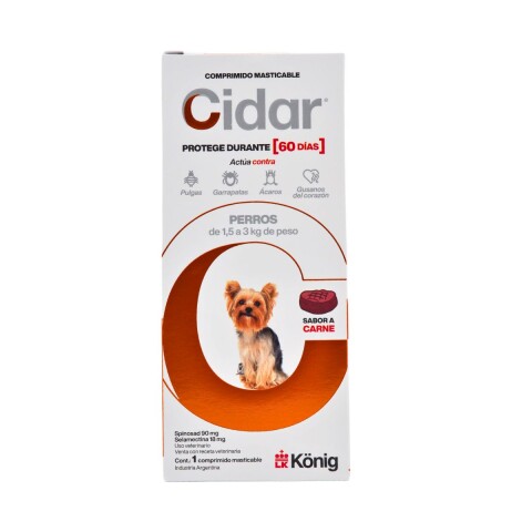 CIDAR PASTILLA ANTIPULGAS Y ANTIGARRAPATAS KONIG - 1.5 A 3 KG