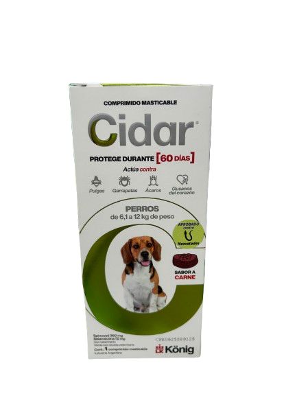 PASTILLA CIDAR PERROS DE 6.1 A 12 KG (DURACION 60 DIAS) PULGAS -GARRAPATAS -PARASITOS INTERNOS