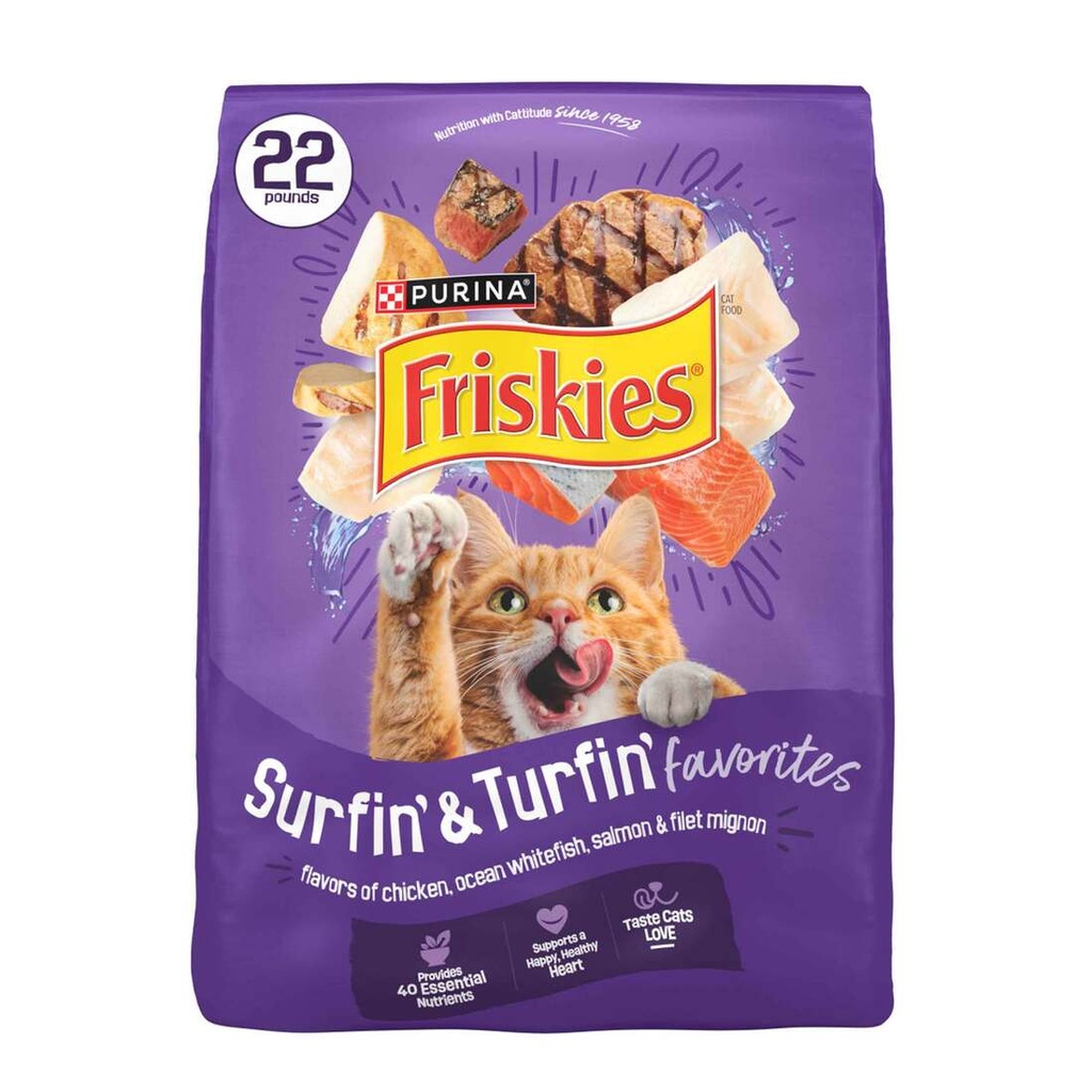 PURINA FRISKIES DRY CAT FOOD ADULTOS SURFIN & TURFIN 22 LB.
