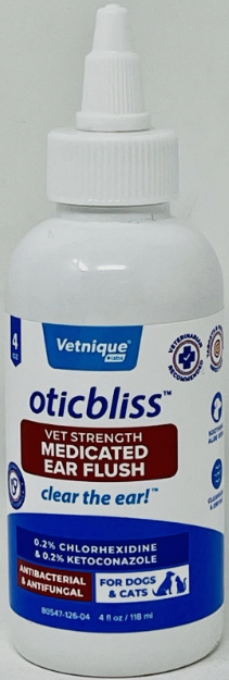 VETNIQUE LABS OTICBLIS MEDICAMENTO VETERINARIO CON 1% DE KETOCONAZOL 2% CLORHEXIDINA 118ML