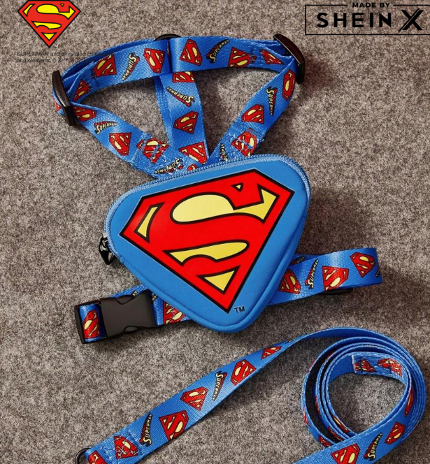 SET DE 3 PIEZAS DE TRANSPORTIN PARA MASCOTAS MOTIVO DE SUPERMAN COLOR AZUL UNITALLA