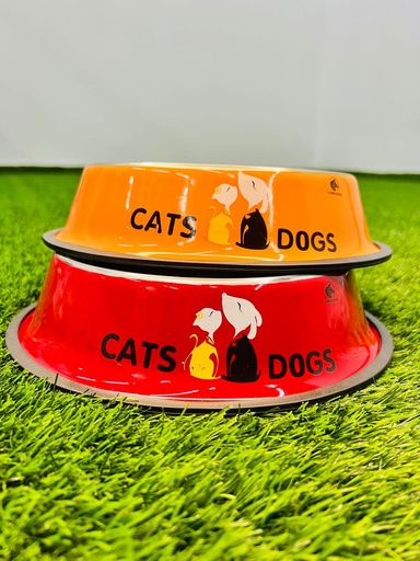 [042] Bol De Acero Inoxidable Cats Dogs Colores Variados De 26cm