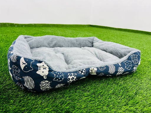 [055] Cama Para Mascotas Color Azul Con Motivo De Gatitos 45cm X 60cm