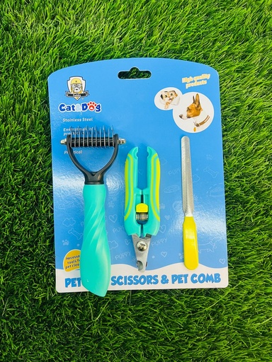 [159] Tripack De Cuidado Para Mascotas Cat&Dog Cepillo, Lima Y Tijeras