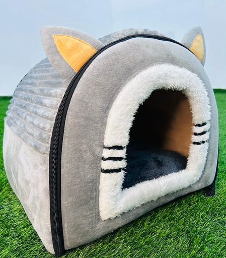 [190] Casa Para Gato Afelpada Con Forma De Gato Color Gris