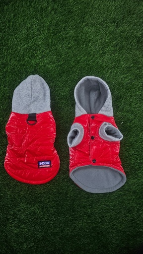 [296] Chaqueta Abotonada Con Capucha Color Rojo Fdog Dog Show Talla XXL