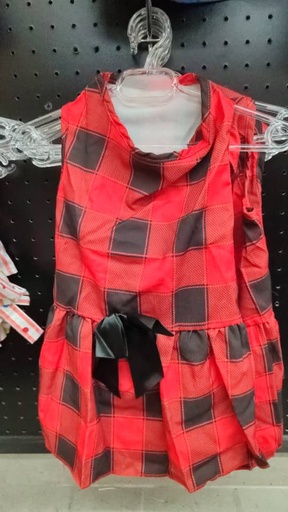 [320] Vestido Rojo De Cuadros Con Lazo Para Mascotas Talla XXL