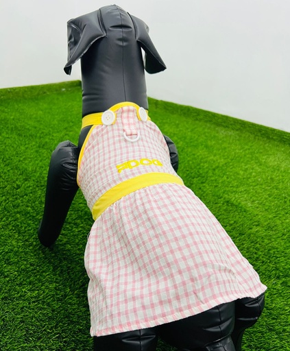 [321] Vestido De Cuadros Rosado De Tiras Amarillas Fdog Talla S