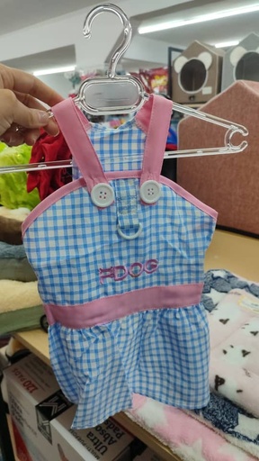 [329] Vestido De Cuadros Azul De Tiras Rosadas Fdog Talla XL