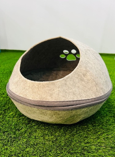 [339] Casita Para Gatos Color Gris Con Forma De Huevo Y Motivo De Huella