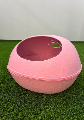 [340] Casita Para Gatos Color Rosado Con Forma De Huevo Y Motivo De Huella