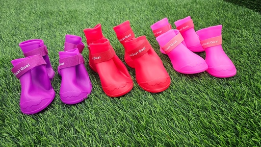 [629] 4 Piezas Set De Zapatos De Silicona Para Mascotas Talla S
