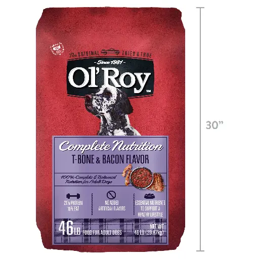 [763] Ol Roy Alimento Seco Para Perros Con Sabor A T-Bone Y Tocino 46lbs 20.87kg