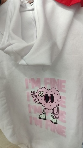 [819] Sueter Blanco Con Capucha Con Estampado De Dibujos Talla Xxl