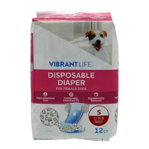 [878] Vibrant Life Pañales Desechables Para Mascotas, Tamaño Pequeño 12 Ct