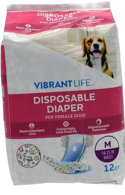 [879] Vibrant Life Pañales Desechables Para Mascotas, Tamaño Mediano 12 Ct
