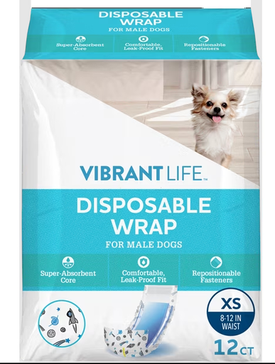 [882] Vibrant Life Wrap Pañales Desechables Para Incontinencia Mascotas, Tamaño Xs 12 Ct